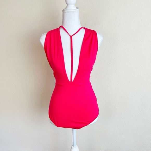 iHeartRaves Tops - Hot Pink Harness Strappy Choker Plunge V-Neck Tank Bodysuit